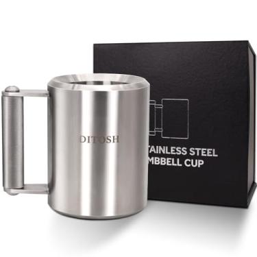 Imagem de DITOSH Caneca de café pesada Challenge 304 copos de haltere de aço inoxidável prata copo de água esportivo com excesso de peso para treinamento fitness braço força brincadeira presente casa ginásio