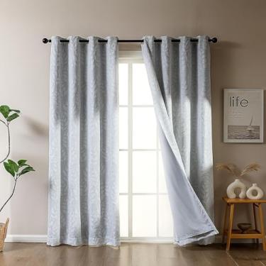 Imagem de SLEEP ZONE Cortinas blackout para quarto e sala de estar, cortinas e cortinas com isolamento térmico para escurecimento de ambientes, painéis de cortina de janela Jacquard 180 GSM, cinza claro, 106,7