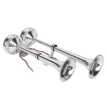 Imagem de Asixxsix Buzina de Barco Marinho, Buzina de Trompete Dupla de Aço Inoxidável 304 Alto de 125dB Com Tom Baixo e Alto, para Caminhão de Navio RV Trailer Captador van ônibus