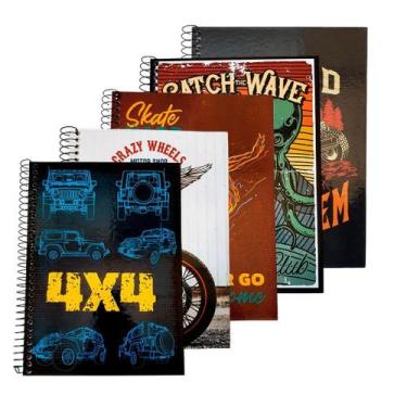 Imagem de Kit 5 Cadernos Masculino Universitário Capa Dura Espiral 80 Folhas - o