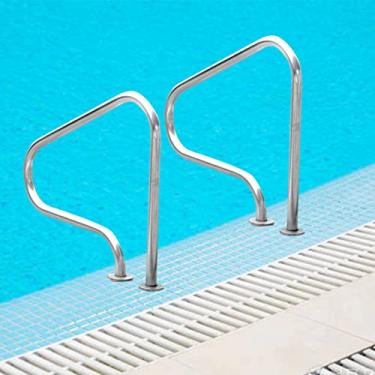 Imagem de 1 pçs/2 peças de corrimão de entrada de piscina, corrimão de escada de piscina para piscina enterrada, punhos de segurança de aço inoxidável 304 para parques aquáticos, prata
