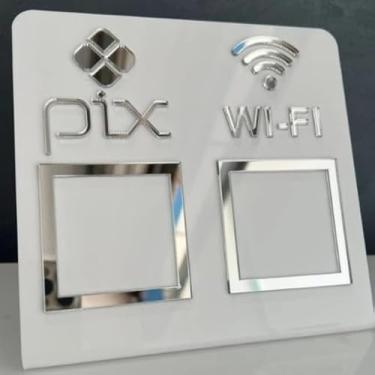 Imagem de Placa Pix Display Acrílico Mesa Balcão Pix e Wifi Expositor(Branco com Prata)