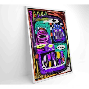 Imagem de Quadro Ilustração De Rosto Abstrato Medidas 40x60 Cm Impressão Tecido Canvas