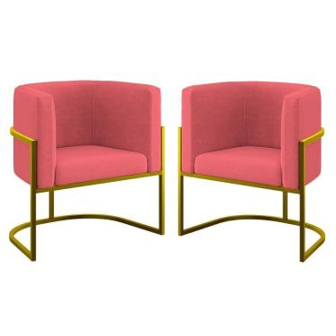 Imagem de Kit 02 Poltronas Lua Sala Decorativa Base De Ferro Gold Rosa