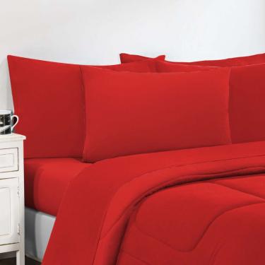 Imagem de Kit Edredom + Jogo De Lençol Malha 100% Algodão Gran Moratta 6 Peças King - Vermelho/Vermelho