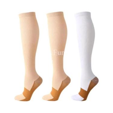 Imagem de Meias De Compressão Unissex De Cobre 3 Pares Até O Joelho Antifadiga A