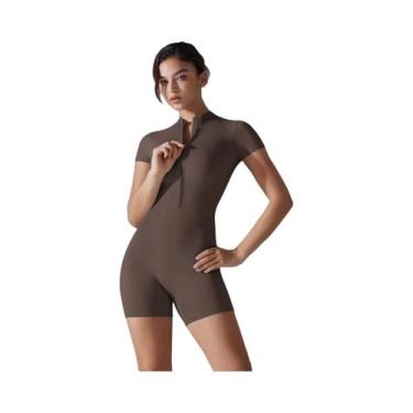 Imagem de Macacão De Yoga Feminino De Manga Curta, Roupão De Treino Em Uma Peça,