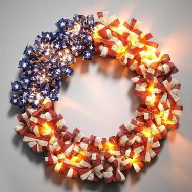 Imagem de Guirlanda Nztze 46 cm Bandeira Americana Iluminada em Sisal