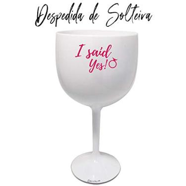 Imagem de 4 Taças Gin Acrilico 550ml Branca e Transparente Haste Rosa Despedida de Solteira