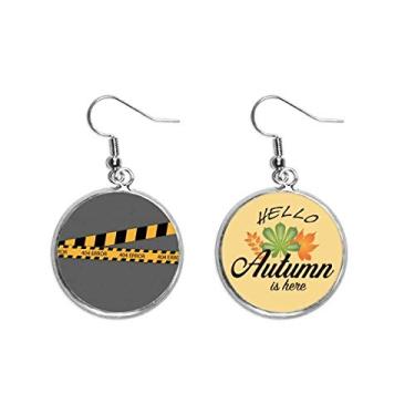 Imagem de Tiras pretas e amarelas Erro Warning Line Orelha Pendente Folha Outono Brinco Joia