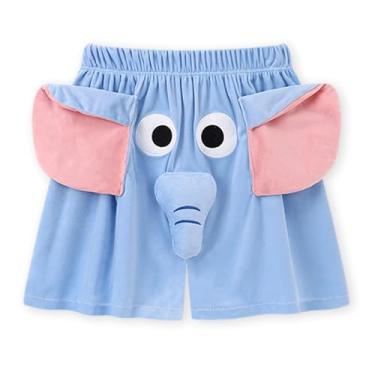Imagem de Shorts de elefante engraçados para mulheres, pijama jumbo, calça de pijama fofa e novidade elefante curto solto, Azul, M