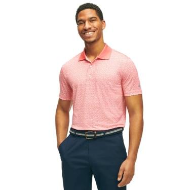Imagem de Brooks Brothers Camisa esportiva masculina de manga curta de algodão Madras de botão, Estampa de hibisco coral, M