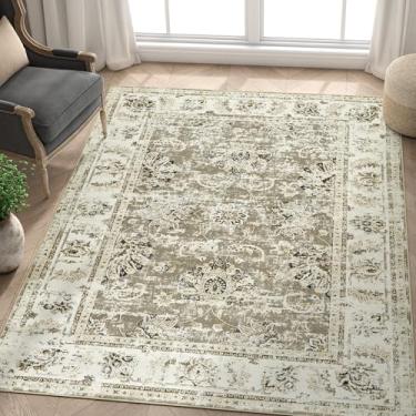 Imagem de jinchan Tapete de área lavável, 10 x 15 cm, ultrafino, antiderrapante, resistente a manchas, lã sintética, floral, envelhecido, boêmio, vintage, para quarto, sala de estar, sala de jantar, cozinha,