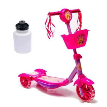 Imagem de Patinete Infantil 3 Rodas Menina Cesta Música Luz + Squeeze - DM Toys