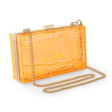 Imagem de WJCD Bolsa feminina transparente de acrílico para noite bolsa clutch transparente em forma de ondulação vintage para banquete, Laranja
