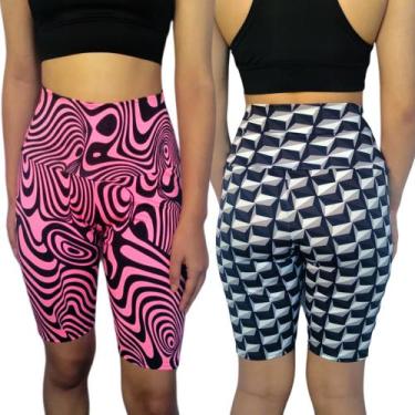 Imagem de Kit 2 Bermudas Femininas Justas Cós Cintura Alta Estampas Sortidas Sup