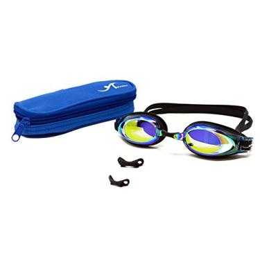 Imagem de Adoretex Óculos de natação míope, à prova de vazamento, antiembaçamento, óculos de natação para adultos com conjunto de capas - preto - lente fumê com arco-íris espelhado -2,5