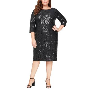 Imagem de S.L. Fashions Vestido feminino plus size lantejoulas manga 3/4 bainha, Carvão, 50