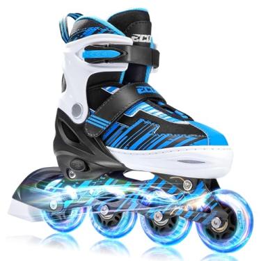 Imagem de ECOO Patins em linha ajustáveis para meninos e meninas com rodas iluminadas, patins para crianças de 4 a 12 anos, patins adolescentes para iniciantes ao ar livre e interno (azul, GG - jovens e adultos