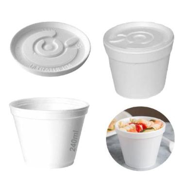 Imagem de Pote Térmico Isopor 240ml Descartável C/100 C/Tampa Sorvete - Ultra co