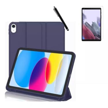Imagem de Kit Proteção para iPad 10ª Geração, 10,9 Polegadas, Capa Protetora Smart Flip com Suporte + Película de Vidro + Caneta Touch (Azul Marinho)