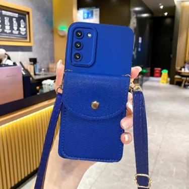 Imagem de HPQWN Para S24 Ultra Crossbody Slot para cartão Bolsa Suporte Case Cord Silicone Capa (Para S24 Ultra/KBGS Klein azul)