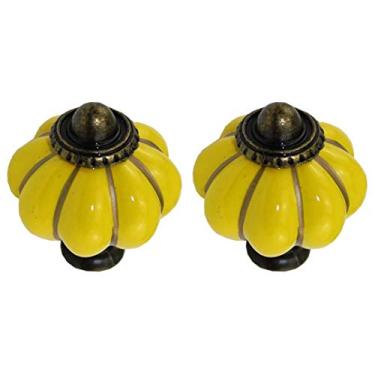 Imagem de Puxador de armário de 6 peças, puxador de armário de gaveta, puxador de cerâmica, maçanetas de móveis de cerâmica europeia maçaneta de porta de armário de cozinha (amarelo)