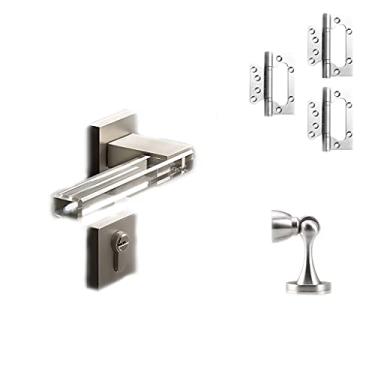 Imagem de Puxador de porta de uso interno, maçanetas de porta de cristal, maçaneta de porta silenciosa interna com chave para quarto, banheiro, estudo, escritório, vestiário, entrada, maçaneta, 55 mm/conjunto