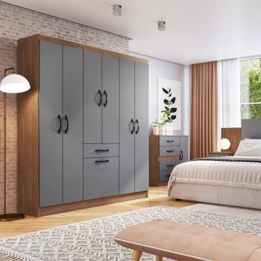 Imagem de Roupeiro 6 Portas 181cm X 159,5cm X 40cm Laguna Freijó/Cinza