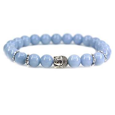 Imagem de Pulseira elástica retrô com espaçador de pétalas vazadas e cabeça de Buda banhada a prata, 8 mm, contas redondas, 7,2 polegadas/9