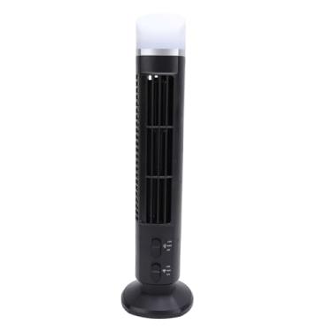 Imagem de Ventilador de torre sem lâminas, ventilador de refrigeração que sopra ar frio, ventilador de mesa silencioso compacto com luz com velocidade ajustável USB, para casa, quarto, escritório (preto)