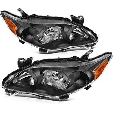 Imagem de SCITOO Par de conjunto de faróis serve para Toyota Corolla 2011-2013 faróis preto alojamento âmbar refletor lente transparente, TO2502204 TO2518131 (lâmpadas não incluídas)