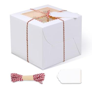 Imagem de DOYIDE 20 Mini Caixas De Bolo Com Janela, 6X6X5" Padaria Brancas, Embalagem Pequena Para 4 Cupcakes Doces, Biscoitos, Chocolates, Cupcakes, Festa Aniversário, Casamento