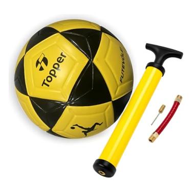 Imagem de Bola De Futevolei Topper Profissional R1 Amarelo e Preto– Tamanho Oficial | Ideal para Jogos, Treinos e Lazer + Bomba De Ar.