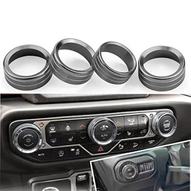 Imagem de Para JL JLU Ar Condicionado Farol Tampa Botão Console Central Botão Acabamento HVAC Auto Volume Anel Decorativo Compatível com Jeep Wrangler JL JLU Gladiador JT 2018-2021, Cinza, 4 peças