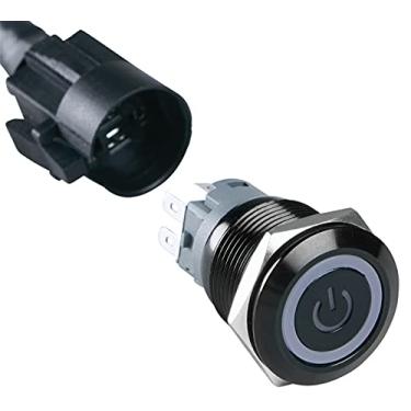 Imagem de ChromaTek Full-Color RGB (WS2812) Interruptor de botão momentâneo de 19 mm, Arduino, Raspberry Pi, ESP32, ESP8266 (concha preta, símbolo de energia)