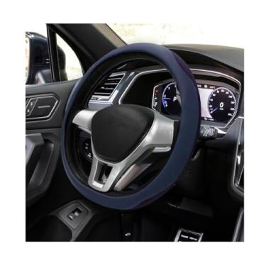 Imagem de MTRPS Capa de volante de carro, envoltório de roda de couro respirável de seda gelo com forro antiderrapante, protetor elástico resistente a arranhões adequado para volantes de 35 a 38 cm (azul)