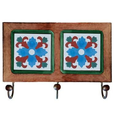 Imagem de Cabideiro De Parede Rustico Ladrilho Hidraulico Para Roupas Bolsas Cha