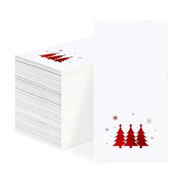 Imagem de 100 guardanapos de papel de Natal, 3 camadas, folha dourada vermelha, toalha de mão, descartável, absorvente, árvore de Natal, floco de neve, guardanapos de banheiro para hóspedes para decoração de