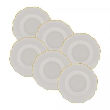 Imagem de Conjunto 6 Pratos Fundos Porcelana Maldivas Branco com fio Dourado 23c
