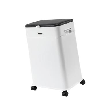 Imagem de DimyFew Lixeira elevável de 20L a 45L com rodinhas, ideal para escritório, banheiro, cozinha e cômoda, Alça Branca