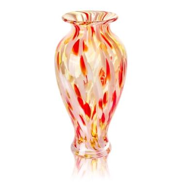 Imagem de Qfkris Vaso de vidro soprado à mão para flores, vasos de flores de cristal de 30 cm de altura para buquê de decoração de casa, centros de mesa decorativos, exclusivo para mãe, presente de dia dos