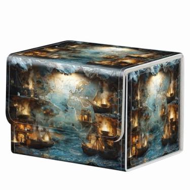 Imagem de Ímã forte para caixa de baralho TCG MTG Commander caixa organizadora de cartas colecionáveis padrão criativo caixa de armazenamento para jogos colecionáveis até 200 cartas, mapa náutico navio