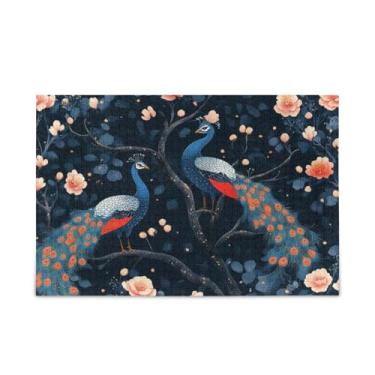 Imagem de WELLDAY Quebra-cabeça pavões e flores 500 peças grande jogo de arte para adultos adolescentes