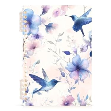 Imagem de Burbuja Caderno de beija-flores azuis, papel pautado universitário A5 com 60 folhas, fichário para escritório, 1 pacote