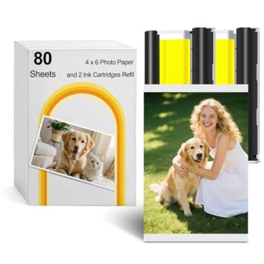 Imagem de INKONSJOY Compatível com impressora fotográfica Liene Amber M100/M200 4x6 80 folhas de papel fotográfico e 2 cartuchos de tinta, para impressora fotográfica Liene DHP512/DHP513.