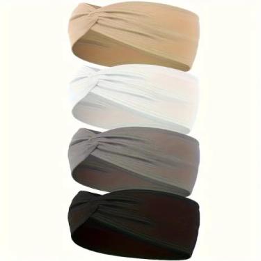 Imagem de Kit 4 Faixas de Cabeça Largas Estilo Turbante com Nó | Elásticas e Macias para Yoga, Corrida e Esportes(Conjunto 3)