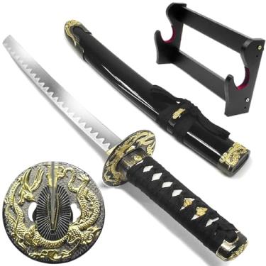 Imagem de Espada Adaga Tanto Samurai Golden Dragon Aço Carbono + Suporte Dupla Função (Mesa/Parede) + Óleo lubrificante (93779)