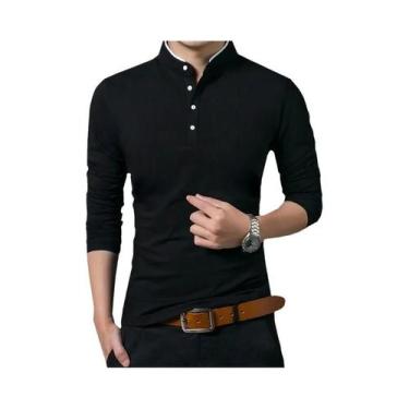 Imagem de Camisa Polo Masculina De Manga Longa Casual De Verão Confortável E Res