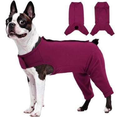 Imagem de Kuoser Traje de cirurgia para cães para pernas traseiras, manga de perna traseira de cachorro para parar de lamber, terno feminino de recuperação de esterilização para cães após a cirurgia, macacão